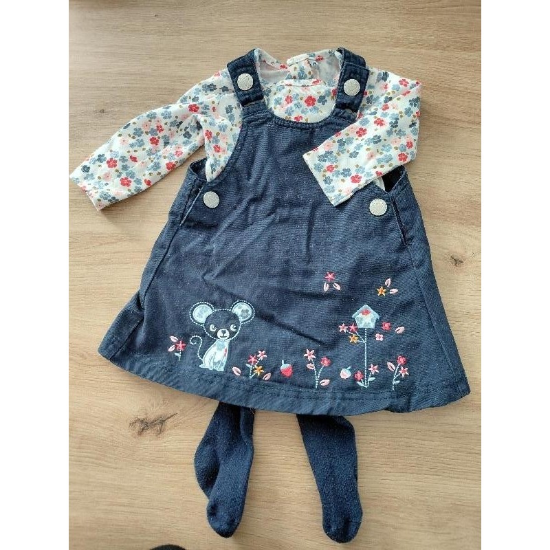 Ensemble robe/t-shirt/collant bleu 3 mois  TAILLE 3 mois 