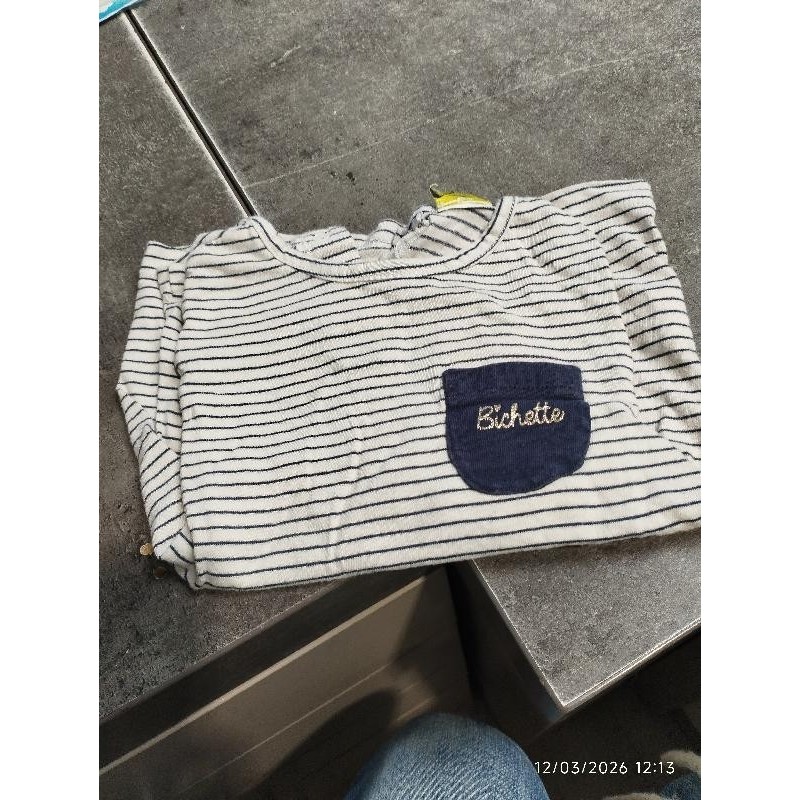 T shirt ml blanc rayé bleu bichette tap TAILLE 2a