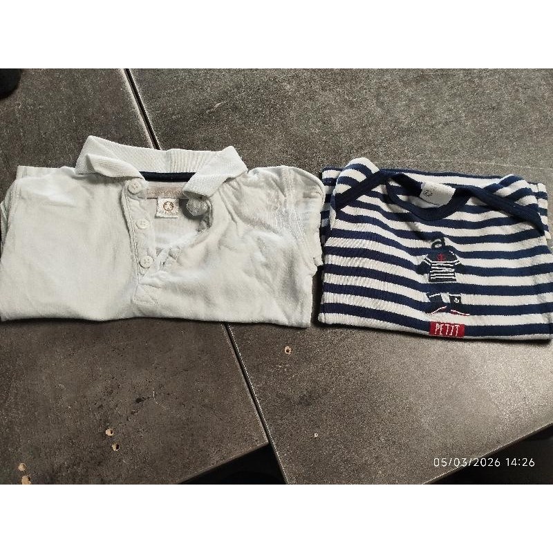 Lot 2 t-shirt ml lulu blanc et absorba rayé bleu blanc TAILLE 12 mois