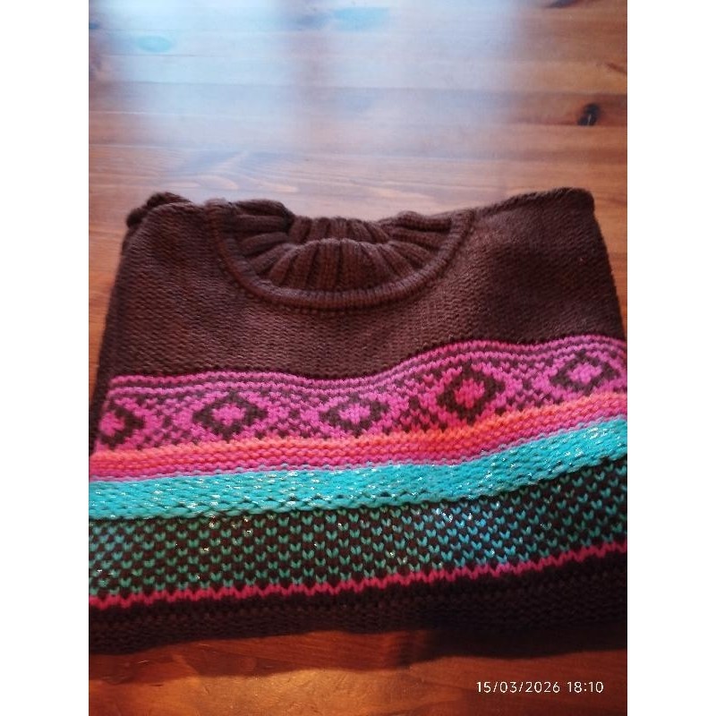 Pull laine lovely marron bleu rose TAILLE 10