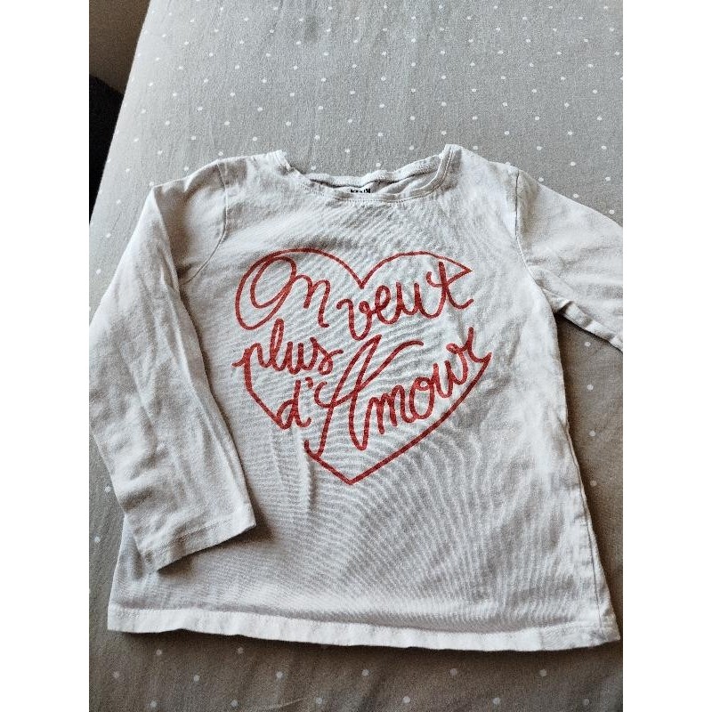 T-shirt ML blanc imprimé rouge TAILLE 6