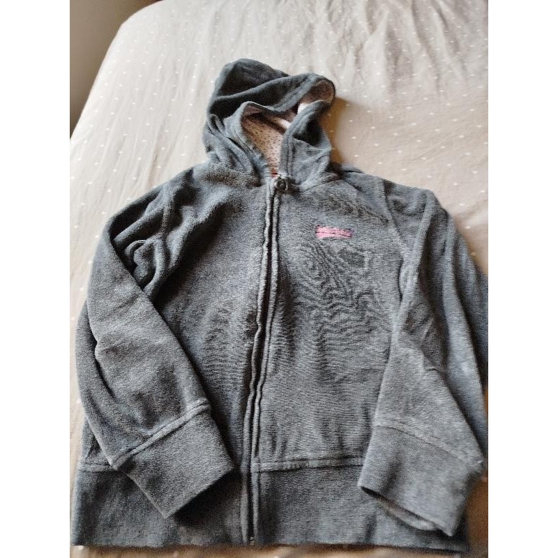 Sweat capuche velour gris zip TAILLE 5-6