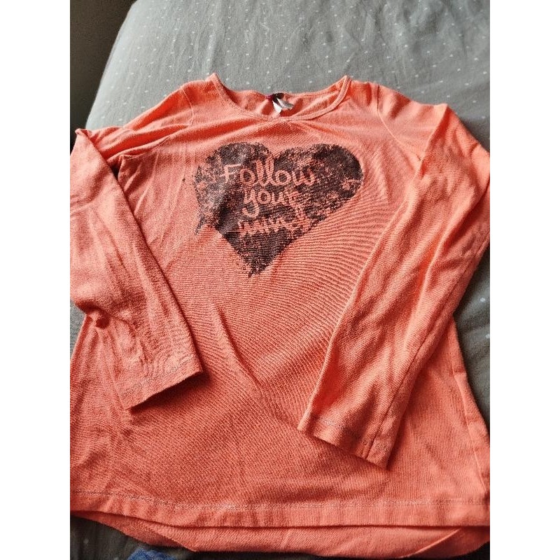 T-shirt ML orange fluo coeur TAILLE 10
