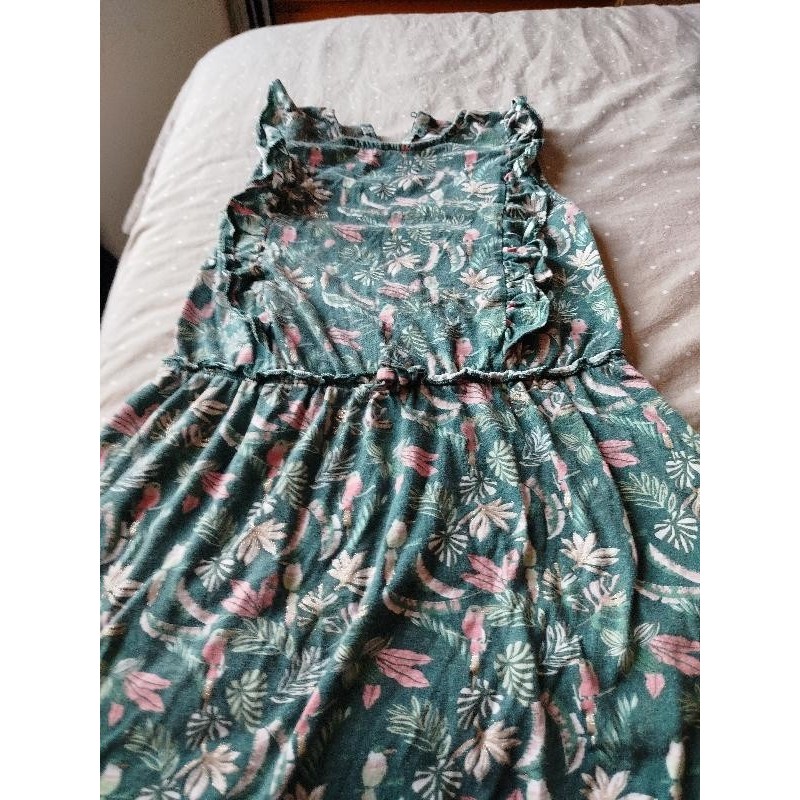 Robe verte oiseaux feuille ros TAILLE 12