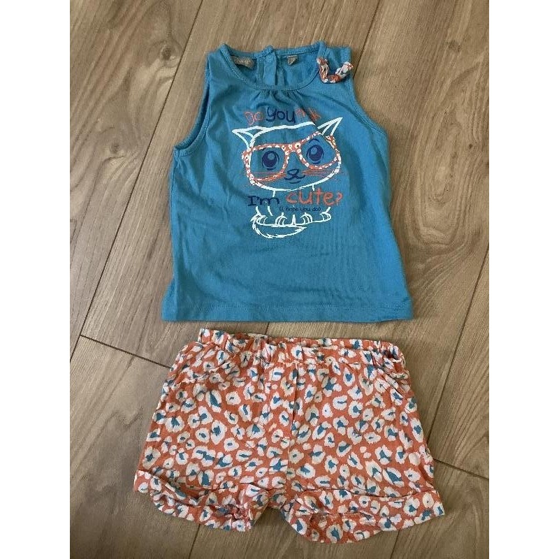 Ensemble chat bleu/orange 9m