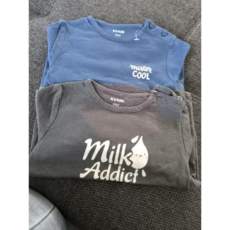 Lot 2 t-shirt ML bleu gris TAILLE 6 mois