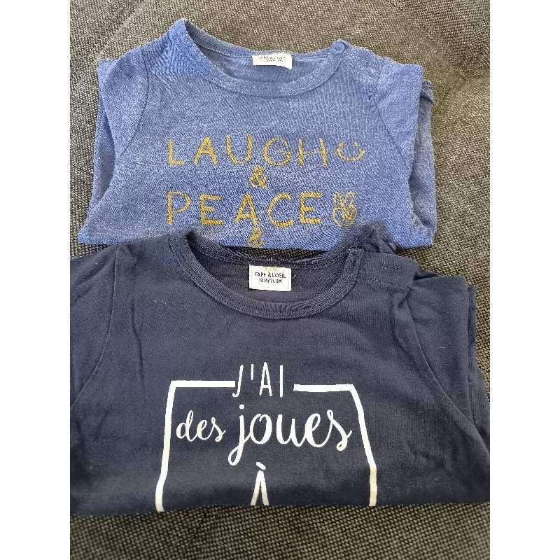 Lot 2 T-shirt ML joues TAILLE 12 mois