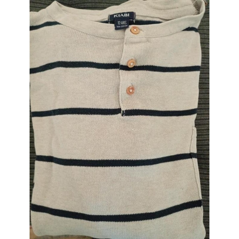 Pull kiabi beige rayé bleu TAILLE 12 ans