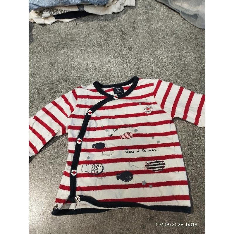T shirt ml terre de marin rayé rouge blanc bl TAILLE 3 mois