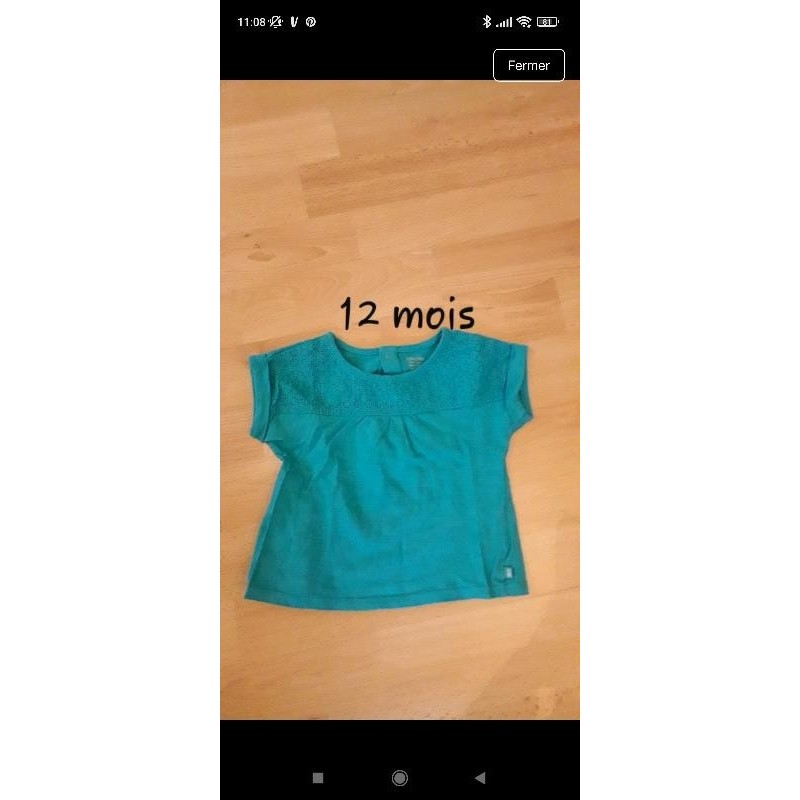 Tee-shirt turquoise  TAILLE 12 mois