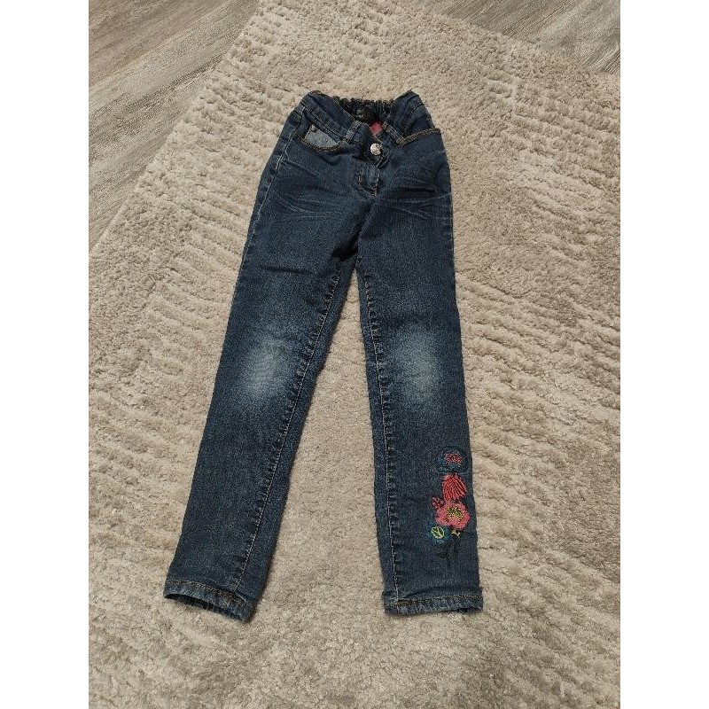 Jean orchestra molletonné bleu , fleurs chevilles TAILLE 6