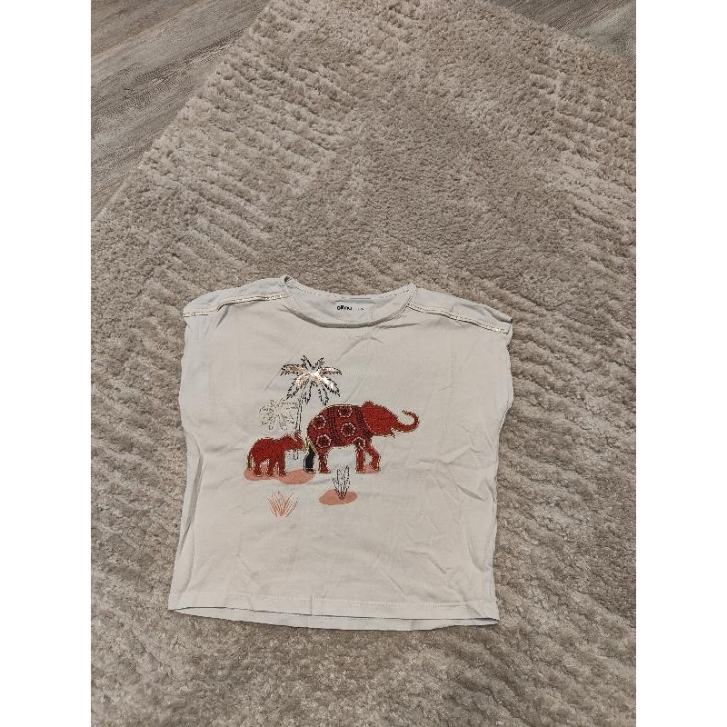 Tee shirt manches courtes gemo blanc éléphant  TAILLE 6